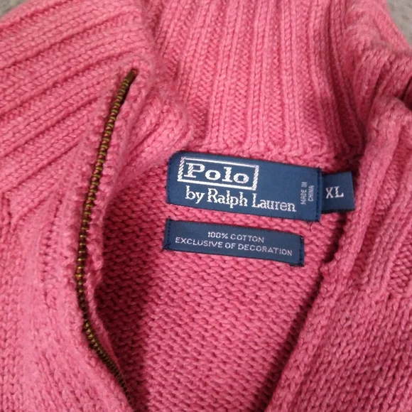Vintage Oversized Boyfriend Fit Polo Ralph Lauren Pink Quarter Zip Sweater XL - Picture 3 of 4